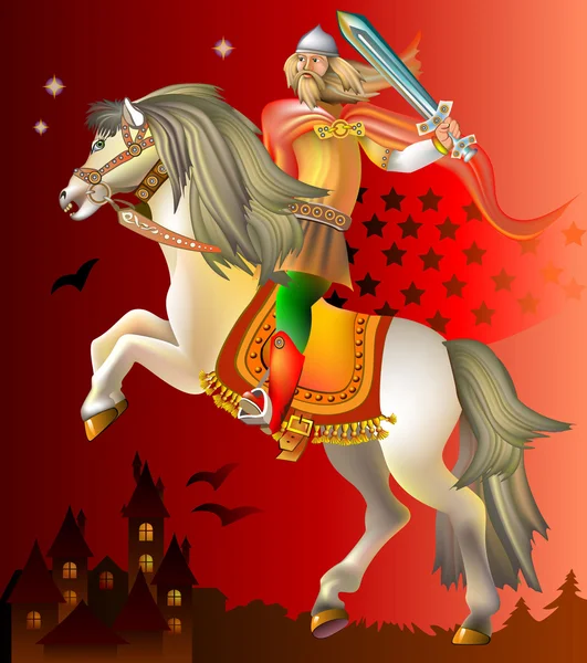 Ilustración de caballero medieval a caballo . — Vector de stock
