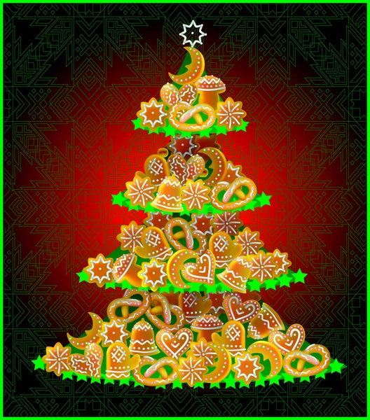 Grußkarte mit Weihnachtsbaum und baltischen Nationalplätzchen. — Stockvektor