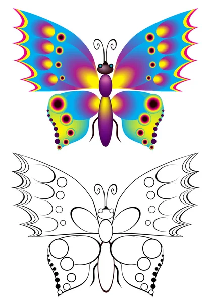 Colorful and black and white pattern butterfly. — Stock Vector