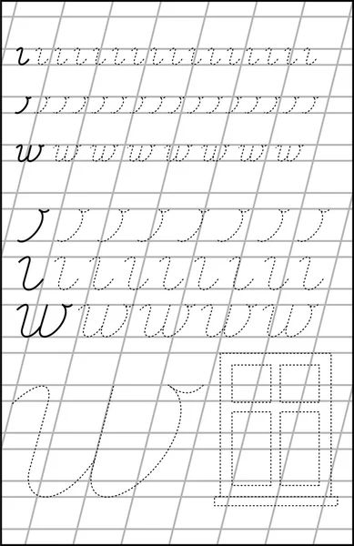 Page with exercises for children on a paper in line with letter W. — Stock Vector