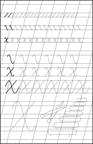 Pagina con esercizi per bambini su un foglio in linea con la lettera X . — Vettoriale Stock