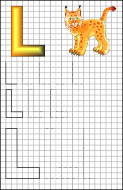 Alfabe harf L bir kare kağıt üzerinde eğitim sayfası. 