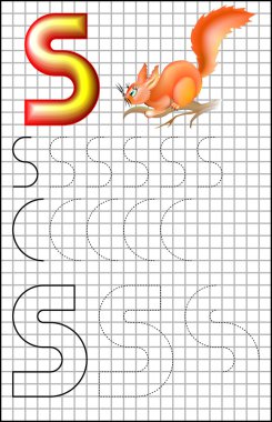 Alfabe harf S kare kağıt üzerinde eğitim sayfası. 