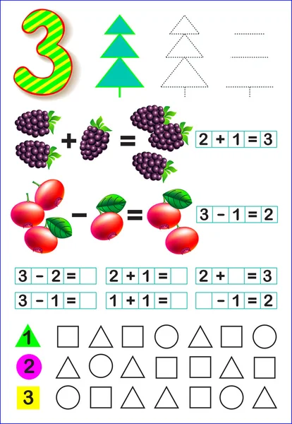 Página educativa para niños con número 3 . — Vector de stock