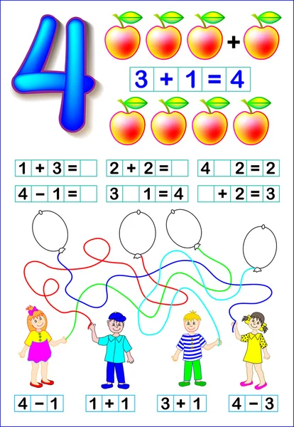 Page éducative pour les enfants avec le numéro 4 . — Image vectorielle