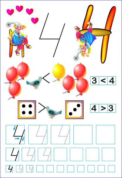 Page éducative pour les enfants avec numéro 4. Image vectorielle . — Image vectorielle