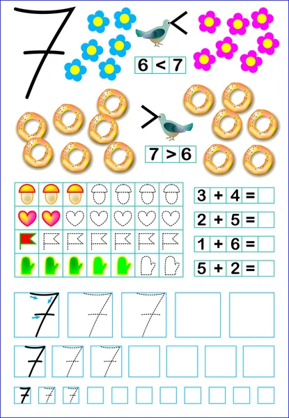 Página educativa para niños con número 7 . — Vector de stock