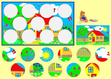 Şablon çocuk için egzersiz ile. Daireler kesmek ve ilgili yerlerde yapıştırın gerekir.