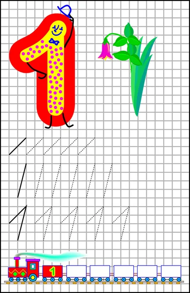 Page éducative pour les enfants sur un papier carré avec le numéro 1 . — Image vectorielle