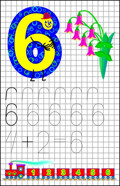 Учебная страница для детей на квадратной бумаге с цифрой 6 . — стоковый вектор