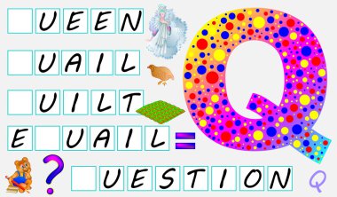 Harf Q için olan çocuklar için eğitim sayfa İngilizce çalışma. Boş kareleri harfleri yazmak için gerekli.