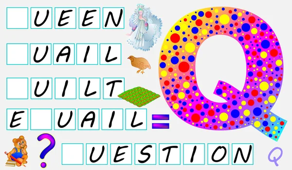 Harf Q için olan çocuklar için eğitim sayfa İngilizce çalışma. Boş kareleri harfleri yazmak için gerekli.