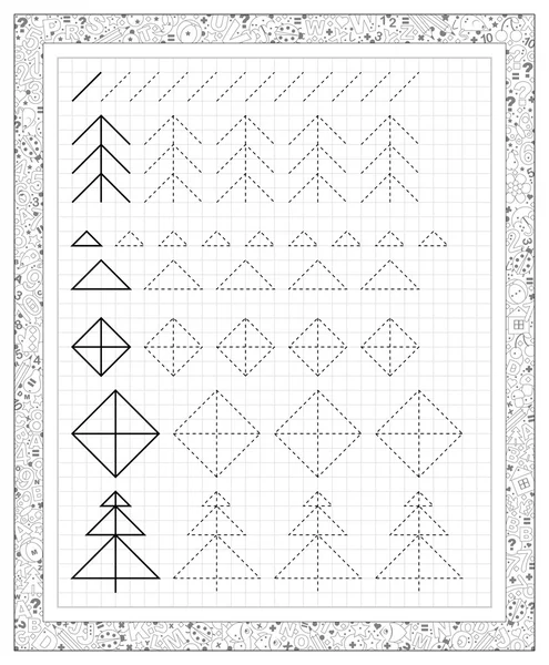 Feuille de travail en noir et blanc sur papier carré avec exercices pour petits enfants . — Image vectorielle