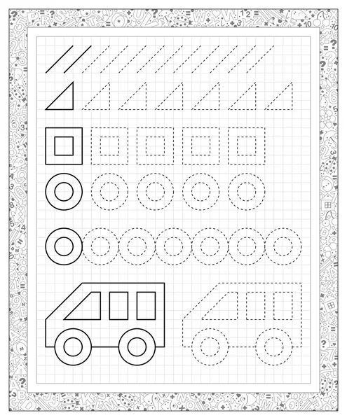 Μαύρο και λευκό φύλλο σε τετράγωνο χαρτί με ασκήσεις για τα παιδιά. — Διανυσματικό Αρχείο