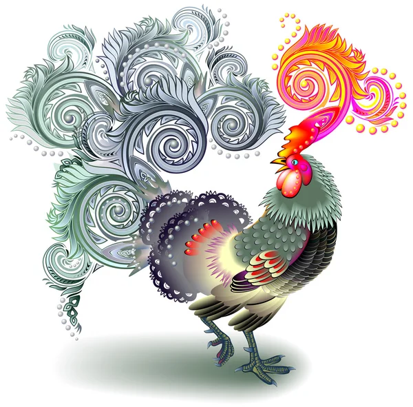 Ilustración de hermoso gallo de fantasía sobre fondo blanco . — Archivo Imágenes Vectoriales