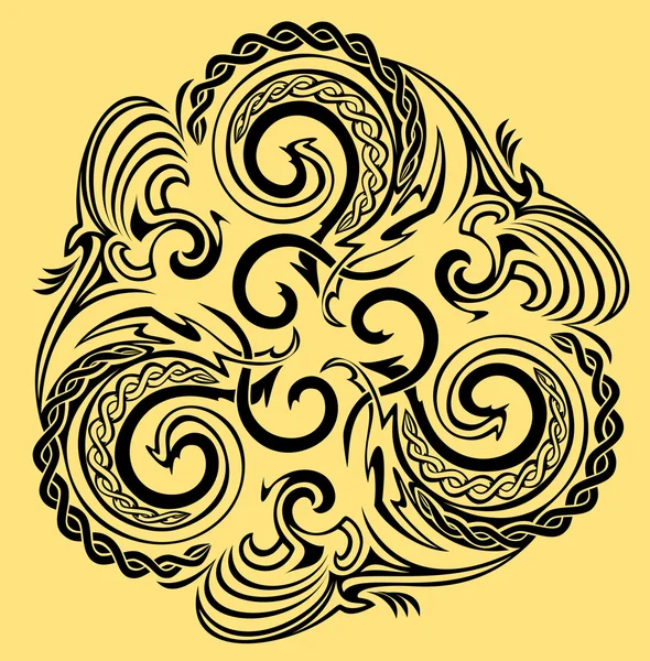 Adorno de disco celta con triple espiral símbolo, blanco y negro imagen vectorial . — Archivo Imágenes Vectoriales