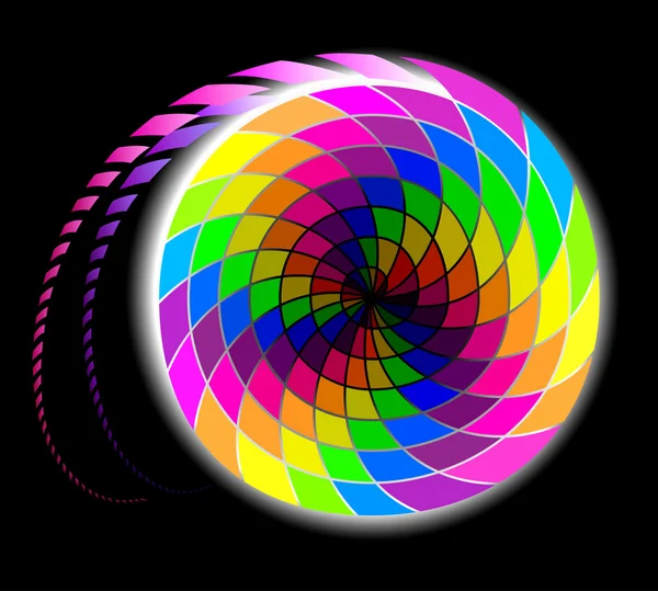 Spirale abstraite aux couleurs arc-en-ciel sur fond noir . — Image vectorielle