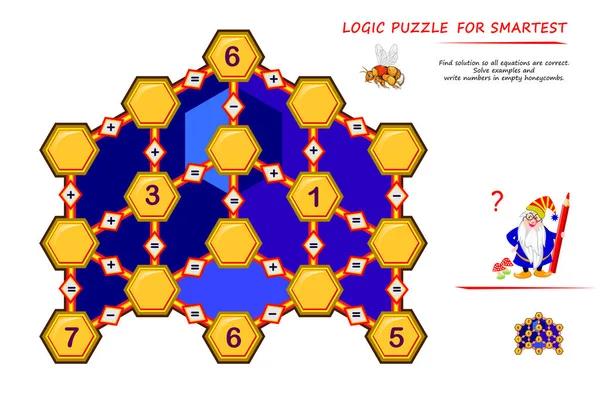 Math Logic Puzzle Game Smartest Find Solution All Equations Correct — Stock Vector