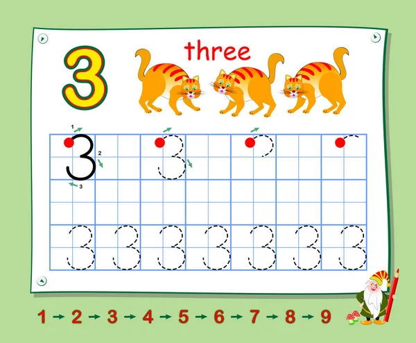 Educação Matemática Para Crianças Pequenas Aprenda Escrever Números Planilha Imprimível — Vetor de Stock