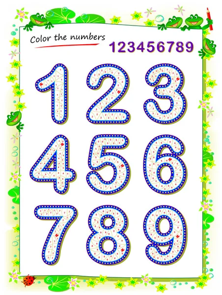 Gra Edukacyjna Dla Małych Dzieci Nauki Liczb Kolorowanka Namaluj Każdy — Wektor stockowy