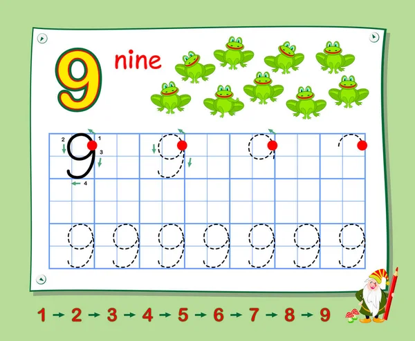 Educación Matemática Para Niños Pequeños Aprender Escribir Números Hoja Trabajo — Vector de stock