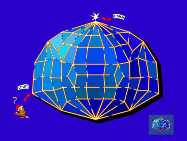 为儿童和成人设计的带3D迷宫的逻辑拼图游戏 找到去钻石顶上的星星的路 儿童智力测试手册的工作表 智商测试在网上玩平面矢量图解 — 图库矢量图片