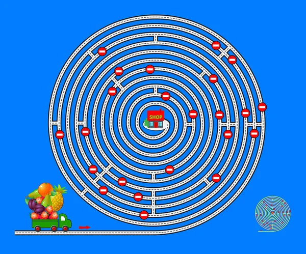 Jeu Puzzle Logique Avec Labyrinthe Pour Enfants Adultes Aidez Camion — Image vectorielle