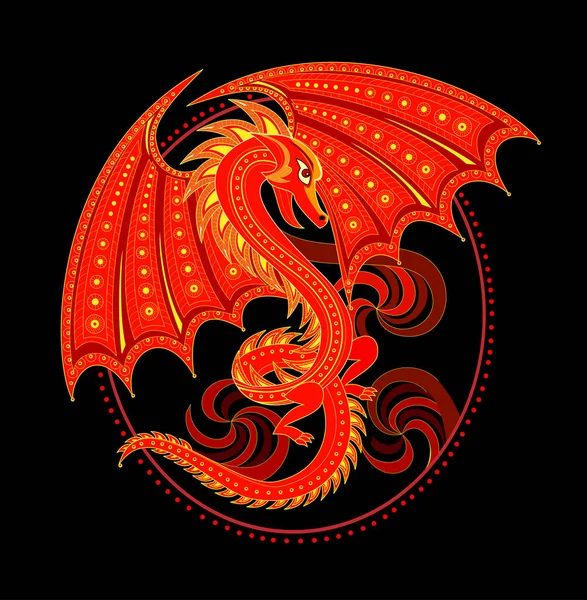 Illustration Fantastic Red Dragon Symbol Ancient Legend Abstract Background Oriental — Stock Vector