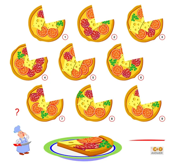 Λογικό Παιχνίδι Παζλ Για Παιδιά Και Ενήλικες Βρες Την Πίτσα — Διανυσματικό Αρχείο