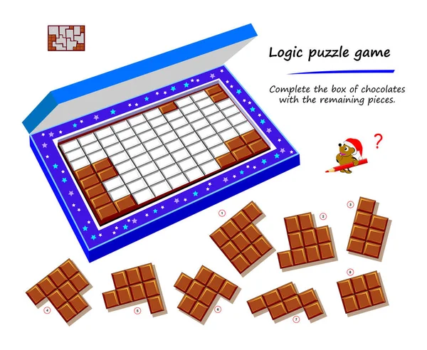 Lógica Juego Puzzle Para Niños Adultos Completa Caja Chocolates Con — Vector de stock