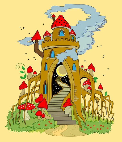 Castelo Floresta Fantasia Reino Fairyland Impressão Moderna Para Crianças Pequenas —  Vetores de Stock