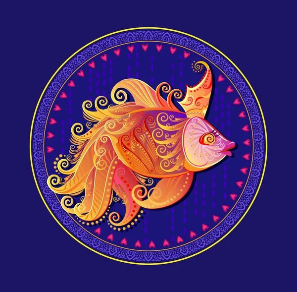 Illustration Fantastic Goldfish Cover Children Fairy Tale Book Dish Ornate — Stock Vector