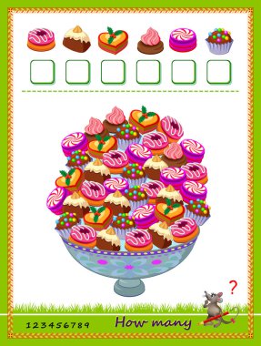 Çocuklar için matematik eğitimi. Şeker miktarını say ve sayıları yaz. Sayma becerileri geliştiriyorum. Mantık bulmacası oyunu. Okul ders kitabı için çalışma çizelgesi. Çocuk faaliyet listesi. Çevrimiçi oyna.