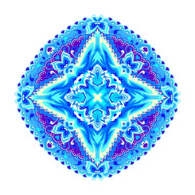 Etnik motifli yuvarlak geometrik mandala. Fantezi doğulu süslemeli bir madalyon. Geleneksel Hint modeli. Logo, kumaş, dövme, nakış, dekorasyon için parmak izi. Güzel arkaplan.