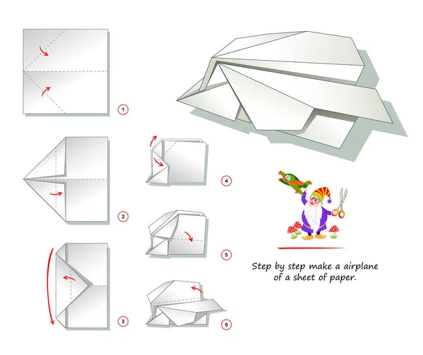 Друкований Шаблон Дітей Інструкціями Складання Паперової Гри Origami Крок Кроком — стоковий вектор
