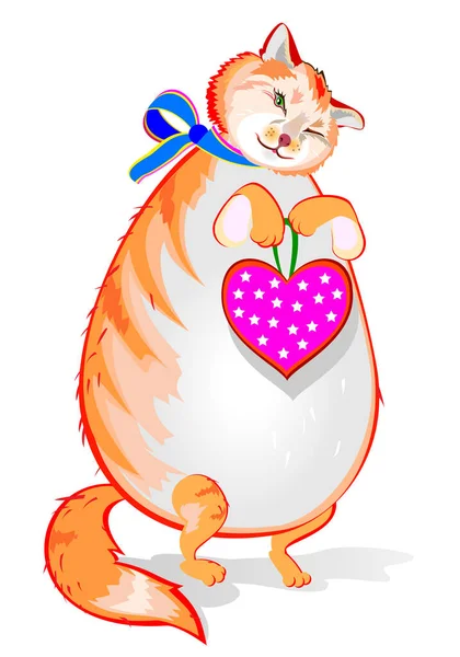 귀여운 웃음짓는 고양이의 카드나 발렌타인데이 아이들을 — 스톡 벡터