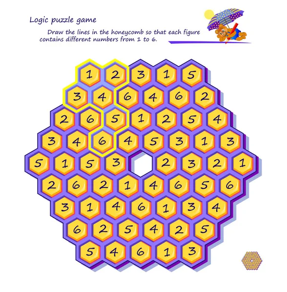 Lógica Juego Puzzle Para Niños Adultos Dibuja Las Líneas Panal — Archivo Imágenes Vectoriales