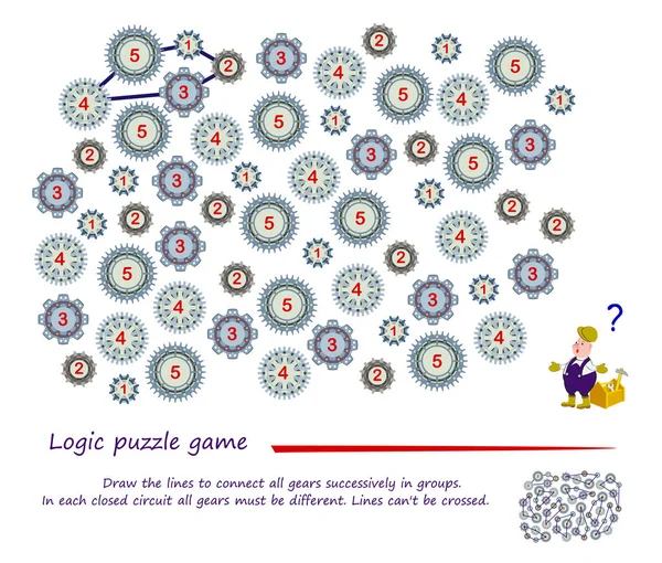 Lógica Juego Puzzle Dibuja Las Líneas Para Conectar Todos Los — Archivo Imágenes Vectoriales