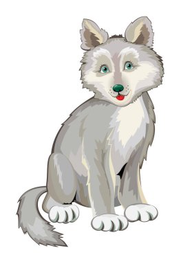 Şirin bir kurt bebeğin tasviri. Çocuk kitabı için basılabilir sayfa. Çocuklar için hayvanlar. Kırpma sanatı çizgi film vektörü.