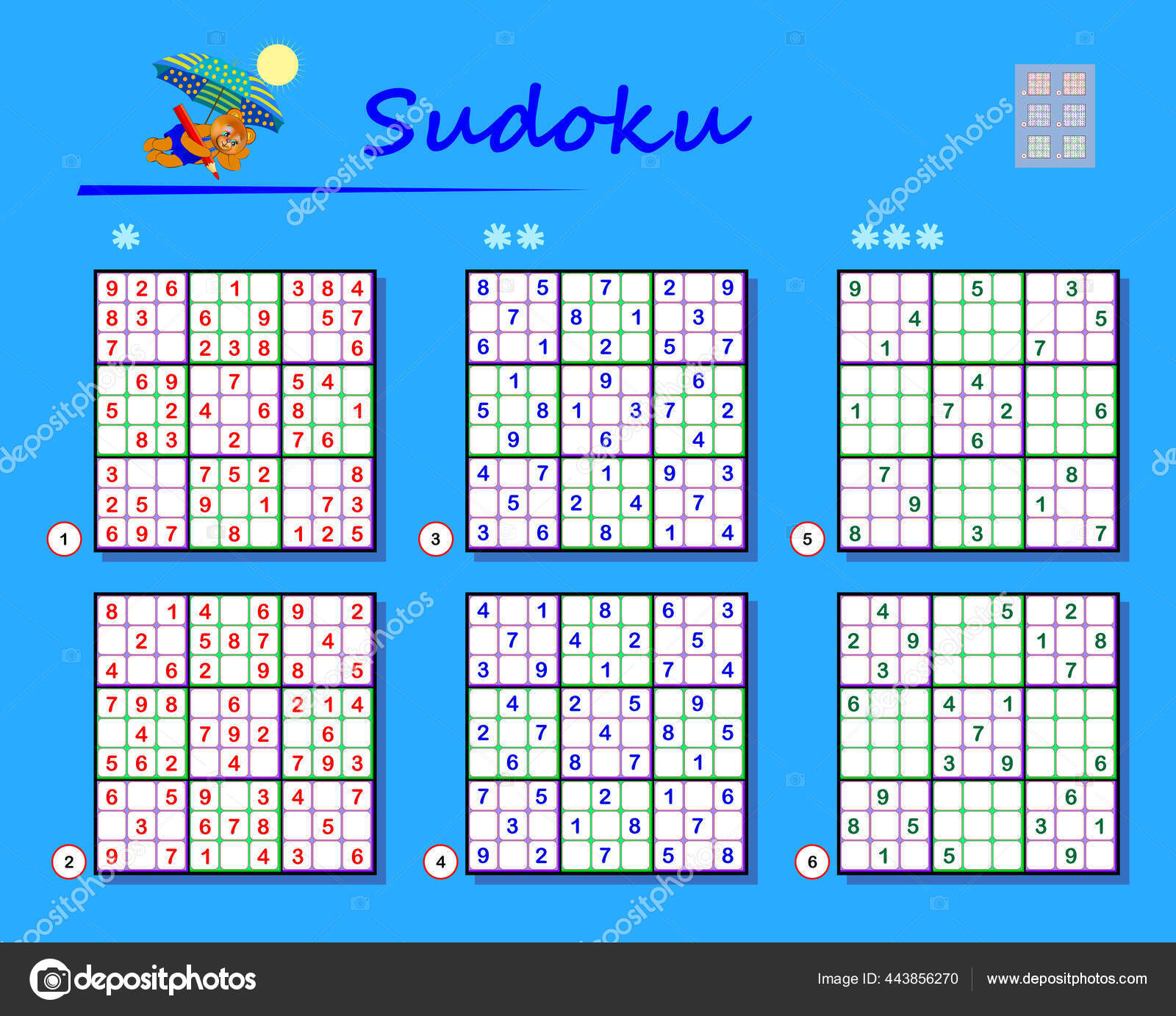 Conjunto Quebra Cabeças Sudoku Níveis Diferentes Jogo Lógica Para