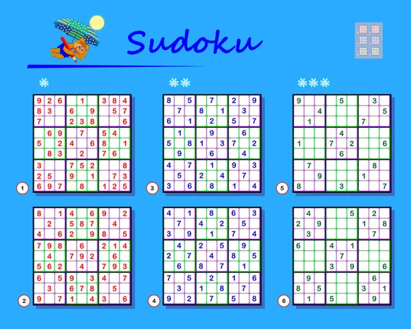 Sudoku crianças e adulto mosaico matemático mágico quadrado lógica puzzle  jogo digital rebus vetor ilustração