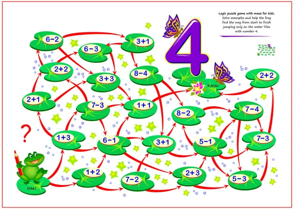 Educação Matemática Para Crianças Jogo Quebra Cabeça Lógica Com Labirinto —  Vetores de Stock
