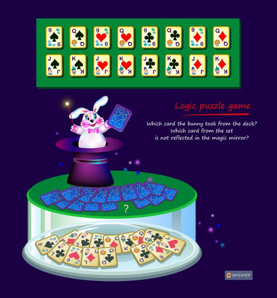 Lógica Juego Puzzle Para Niños Adultos Qué Carta Tomó Conejo — Vector de stock