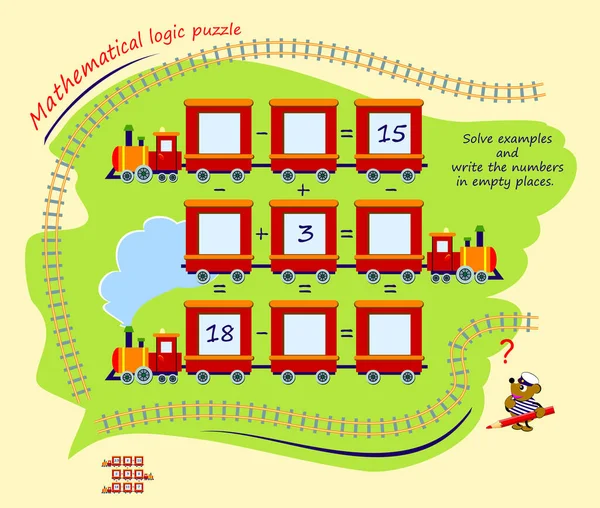 Matematická Logická Logická Puzzle Hra Řešte Příklady Zapište Čísla Prázdná — Stockový vektor