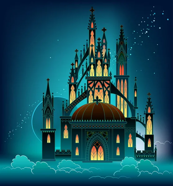 Фантастический Готический Замок Сказок Средневековый Собор Витражами Средневековье Западной Европе — стоковый вектор