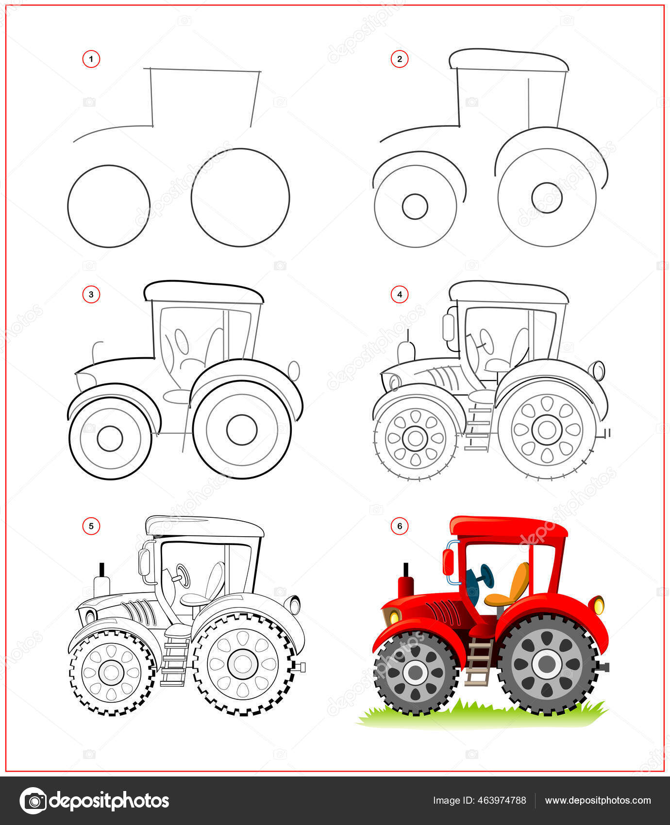 Página Mostra Como Aprender Desenhar Trator Brinquedo Passo Passo  Desenvolvimento imagem vetorial de Nataljacernecka© 463974788