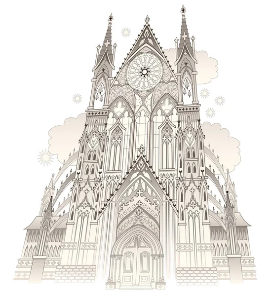 Fantasy Drawing Old Gothic Castle Stained Glass Windows Medieval Kingdom — Stock Vector