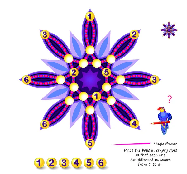 Logica Sudoku Puzzle Game Più Intelligente Fiore Magico Posizionare Palline — Vettoriale Stock