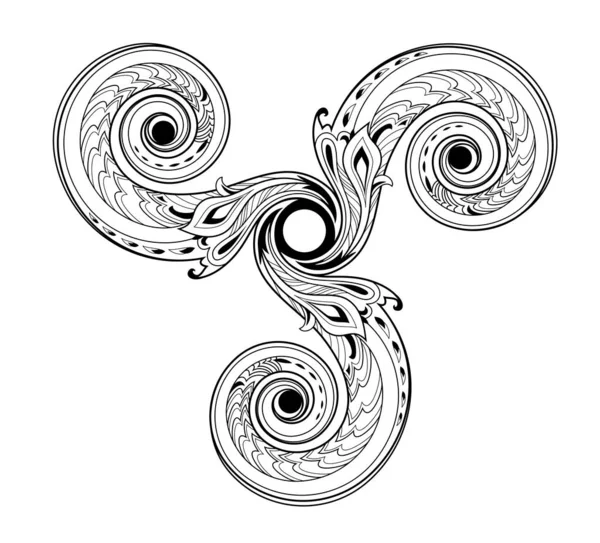 Üçlü Spiral Breton Sembolleriyle Fantezi Kelt Disk Süsü Damlayan Sarmalın — Stok Vektör