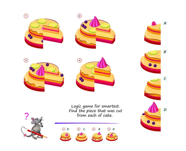 Juego Lógica Para Más Inteligente Encuentra Pieza Que Cortaste Cada — Archivo Imágenes Vectoriales